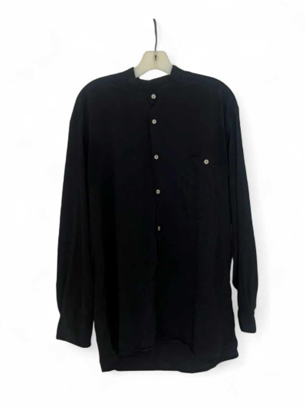 Burma Bibas Mens Vintage Black 100% Silk Buttons Up Lon Sleeves Shirts Size M
